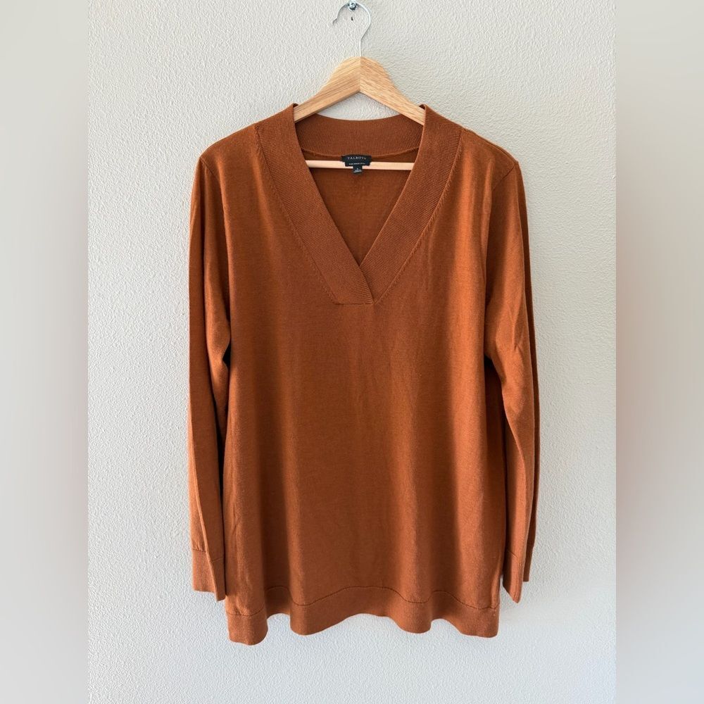 Talbots 100% Merino Wool Overlapped V Neck Pullover Women's Sweater Rust L